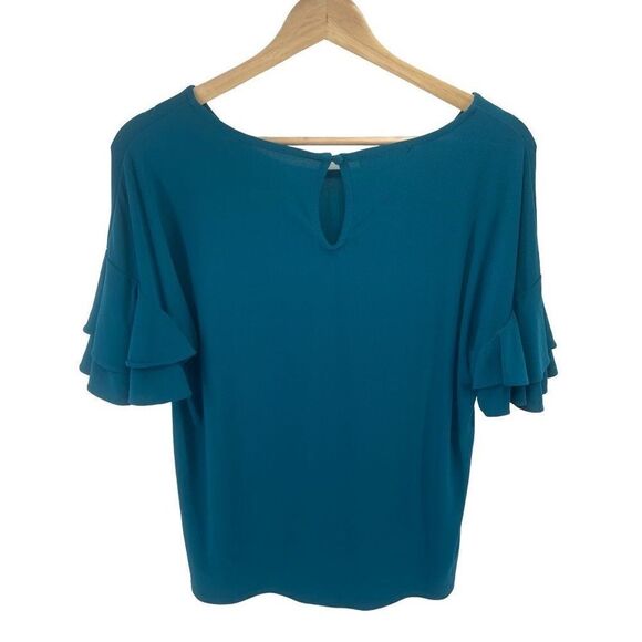 INC International Concepts Women's Ruffled Sleeve Top Shirt Stretch Blue Medium - Picture 4 of 10